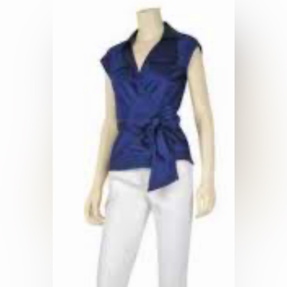 ANN TAYLOR Purple faux wrap side zip wrap cap sleeve shirt top size 2